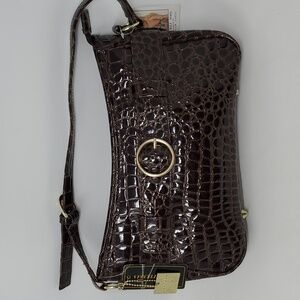 Vecceli Italy Dark Brown Crocodile Like Shoulder Bag With Tags